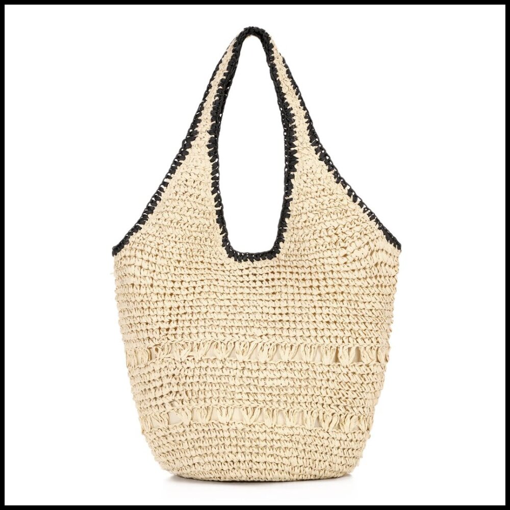Woven Straw Tote Bag Large Boho Beach Handbag Vacation Purse Summer